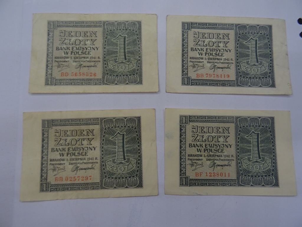 1 złoty 1941 rok - zestaw 4 banknotów ładnych