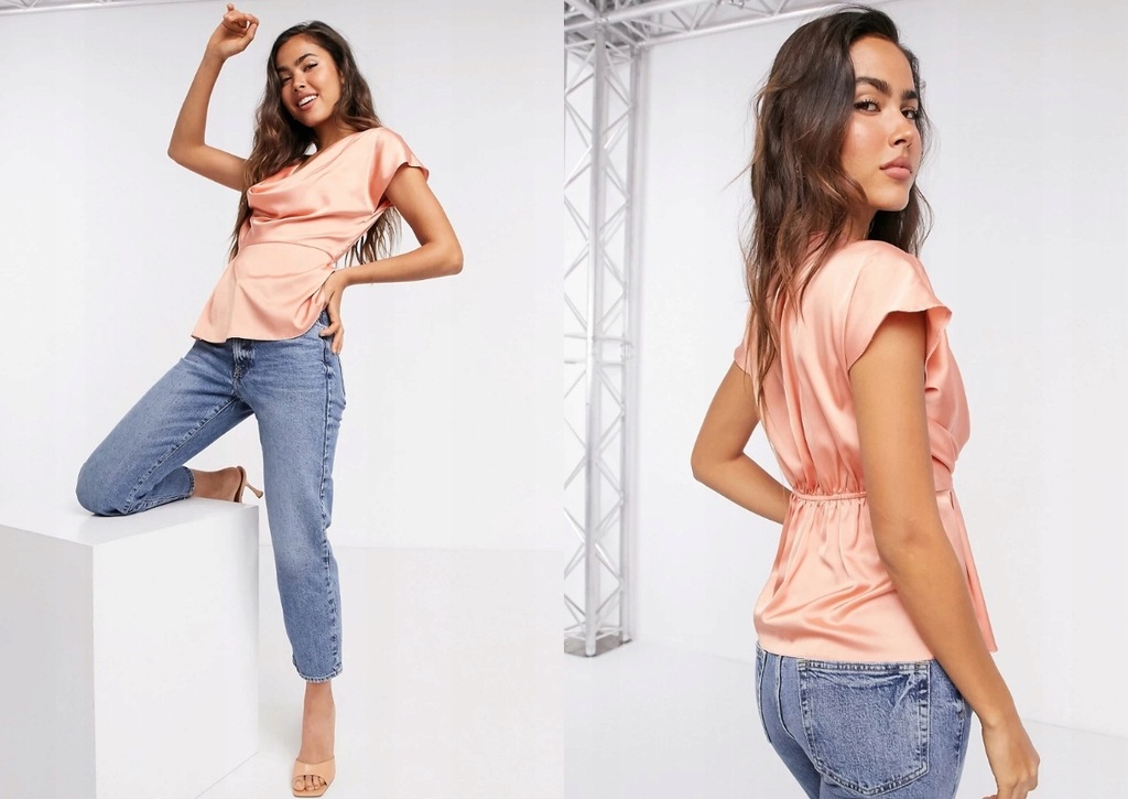 RIVER ISLAND SATYNOWY TOP GŁADKI S