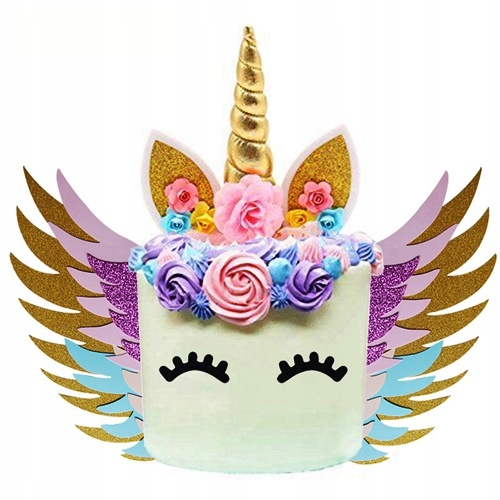 ZESTAW na tort JEDNOROŻEC UNICORN róg skrzydła