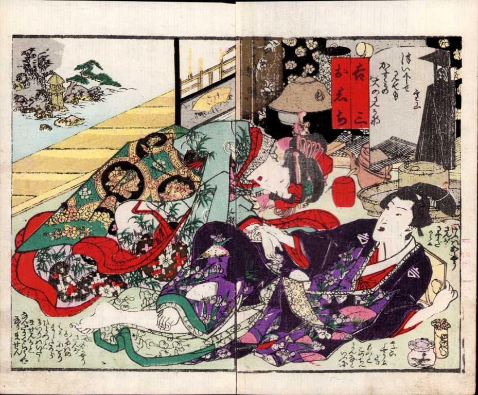 Shunga - Drzeworyt japoński, Na tarasie, Shozan, 1862 r