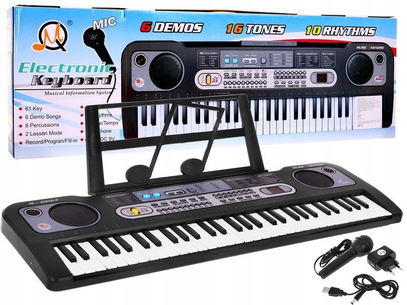 Keyboard organy mikrofon zasilacz baterie USB MP3