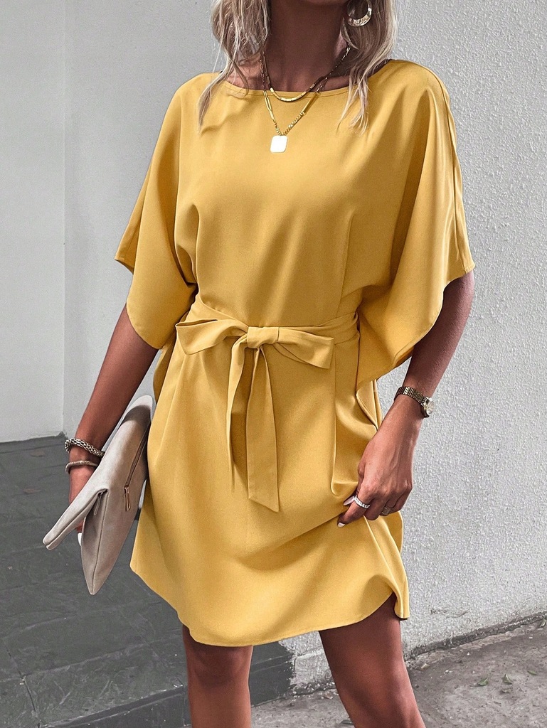SHEIN ŻÓŁTA SUKIENKA NIETOPERZ Z PASKIEM XL 43282