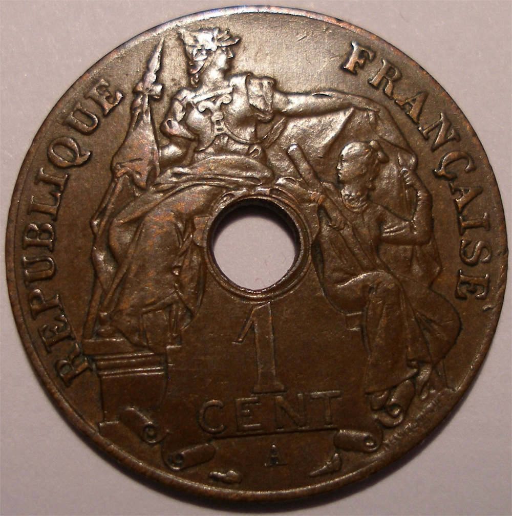 INDOCHINY FRANCUSKIE 1 cent 1920, BARDZO ŁADNY