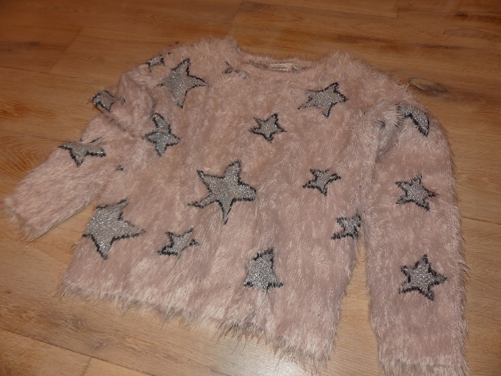 KappAhl*sweterek różowy włochaty w gwiazdy*140