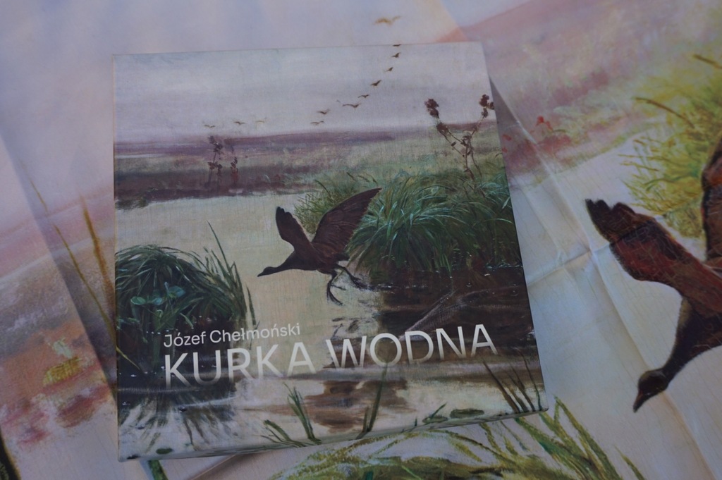 J. CHEŁMOŃSKI KURKA WODNA OBRAZ SZAL CHUSTA 93x93cm. MUZEUM NARODOWE JEDWAB