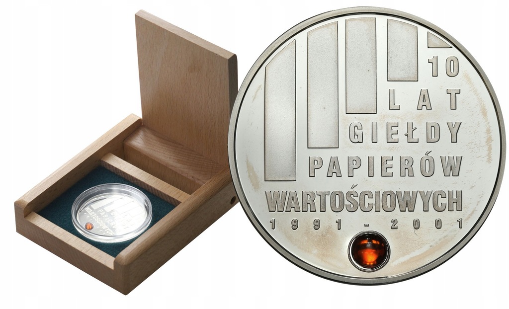 Medal 10 lat Giełdy Papierów Wartościowych SREBRO i BURSZTYN Mennica W-wska