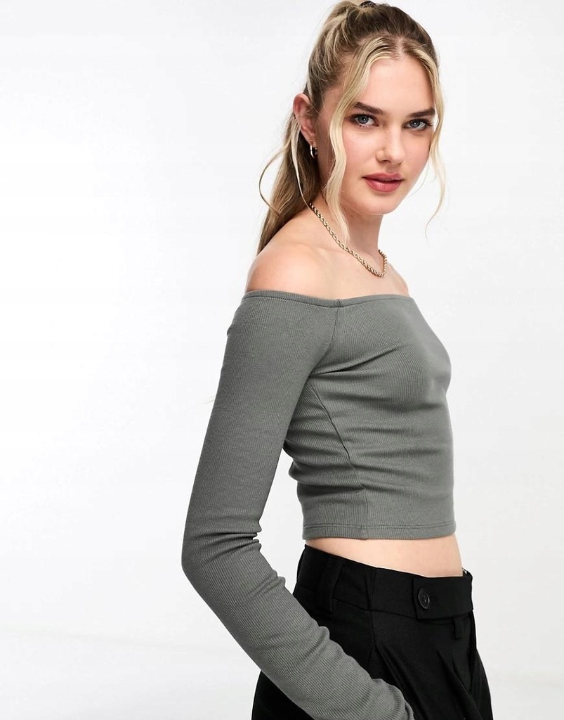 PULL & BEAR SZARA BLUZKA PRĄŻKI ODKRYTE RAMIONA NWE NG3__S