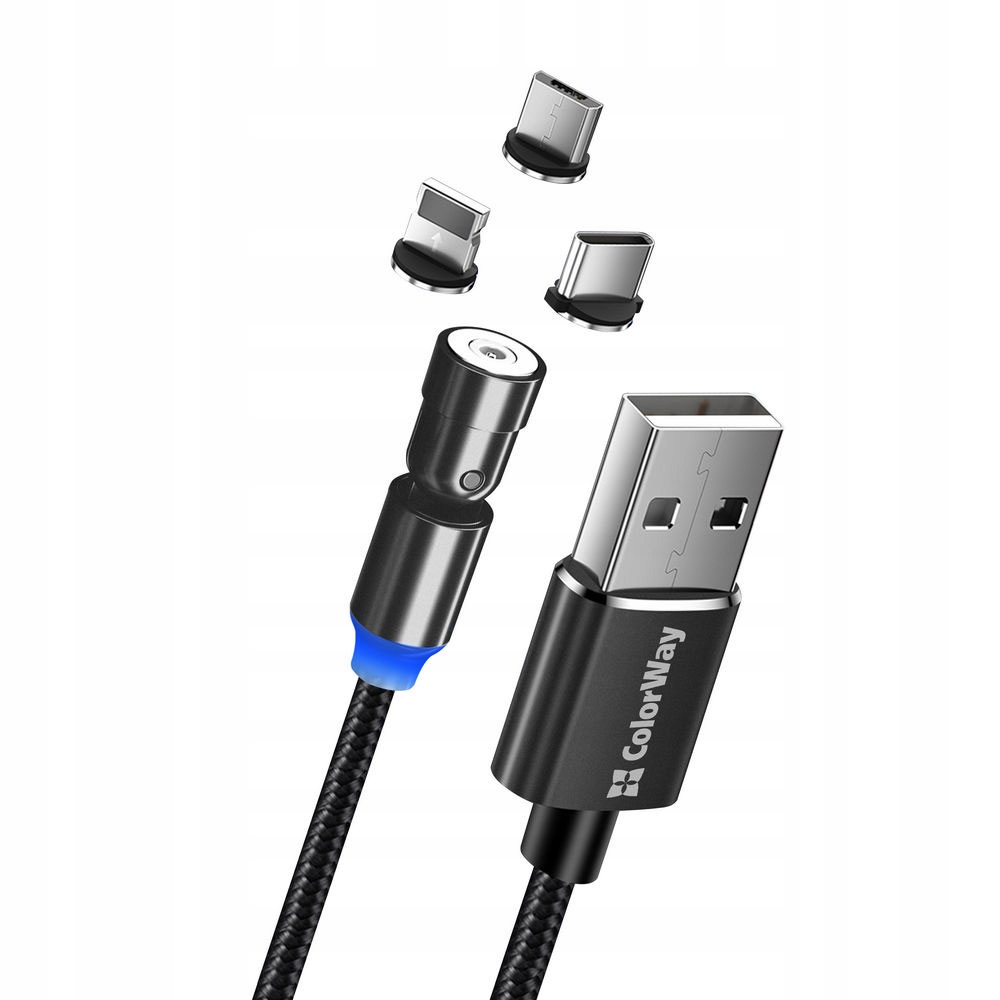 ColorWay Cable 3in1 (Lightning+MicroUSB+Type-C) Magnetic Rotation 540° 2.4А