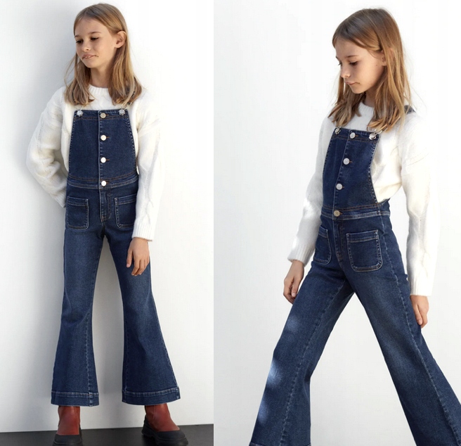 ZARA spodnie jeansowe ogrodniczki flare indygo