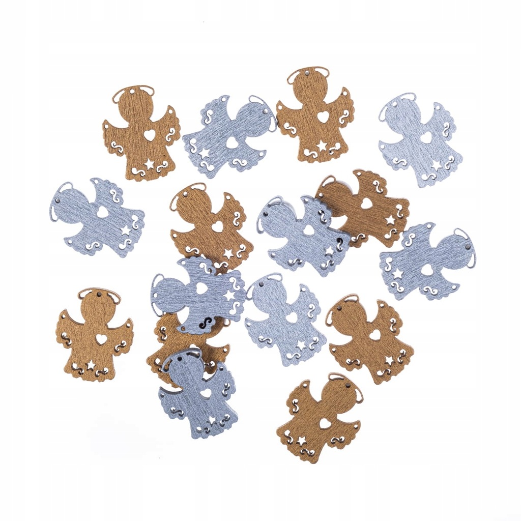 Dekoracje drewniane złote i srebrne aniołki samoprzylepne 16 sztuk, Dp Craf