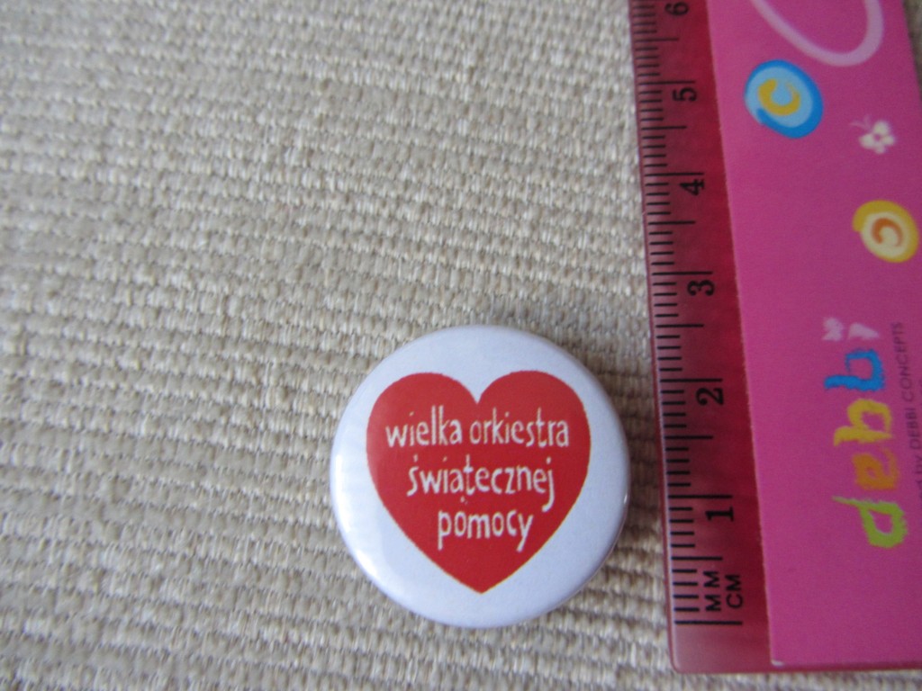 ♥♫ Przypinka serce WOŚP, logo, 2 cm ♫♥