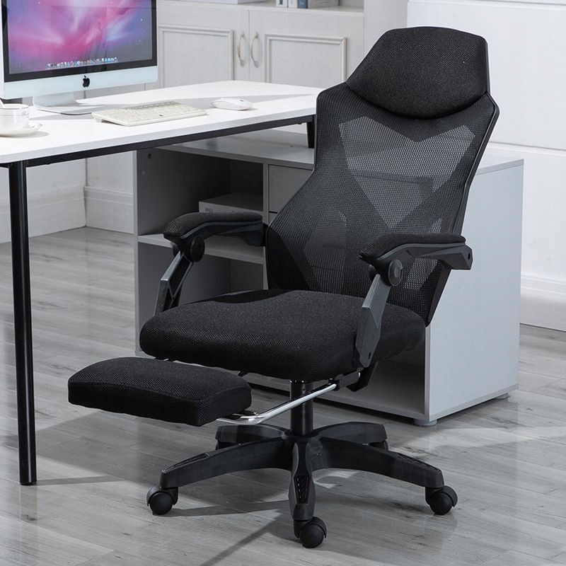Ergonomiczny, obrotowy fotel biurowy, krzesło z zagłówkiem i podnóżkiem - c