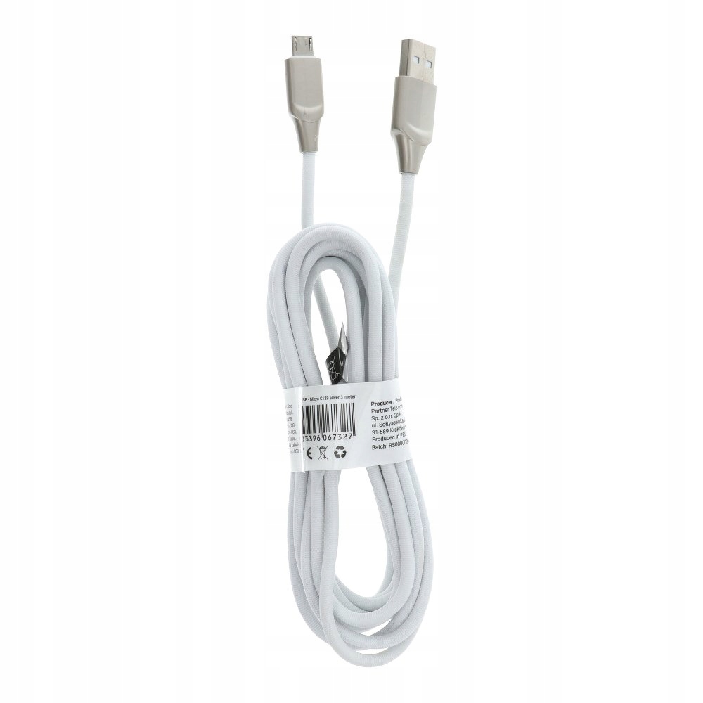 Kabel USB - Micro C129 3 metry srebrny