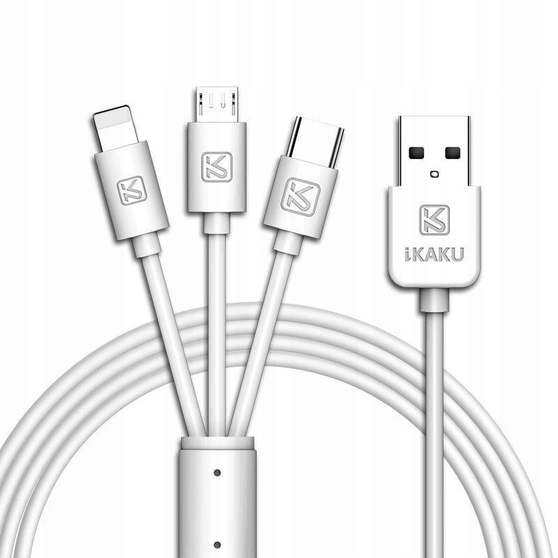 Kabel 3w1 2,8A 1m USB - USB-C + Micro USB + IPHONE