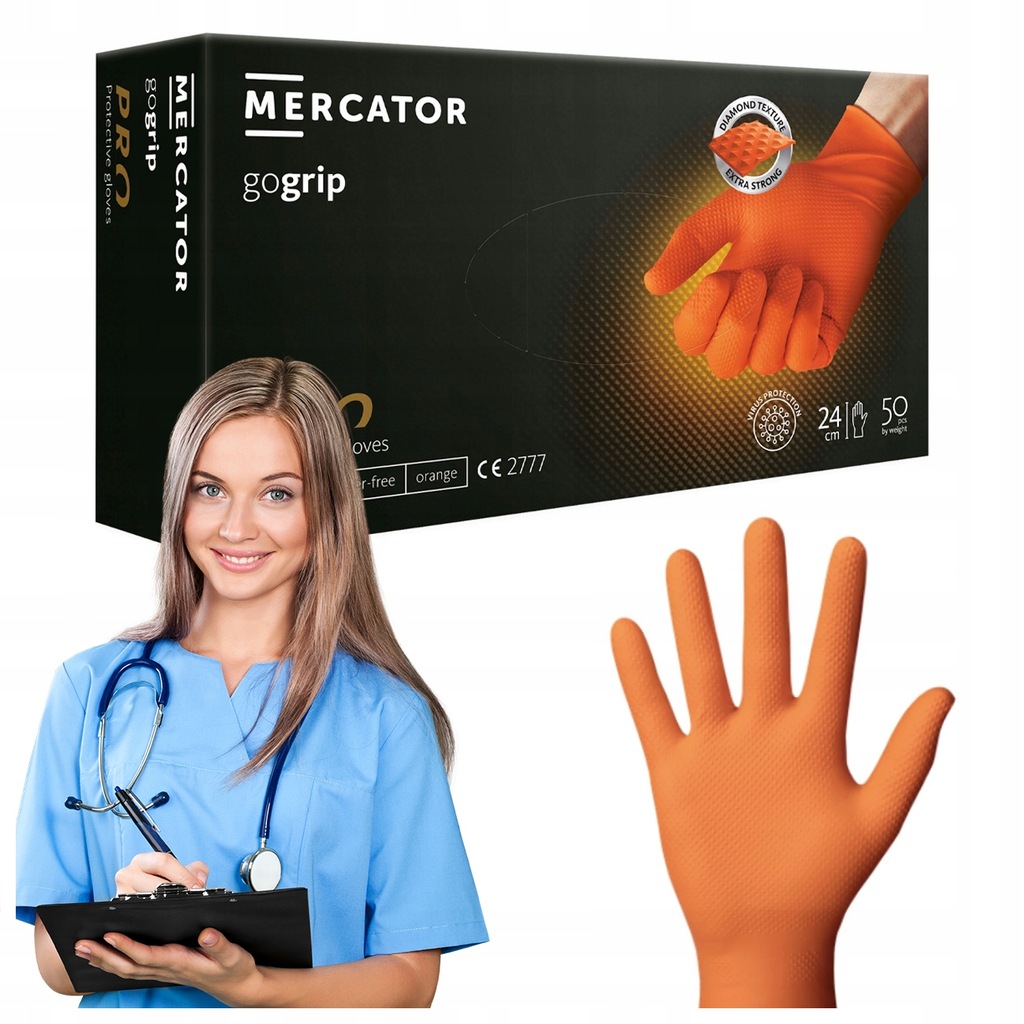 RĘKAWICE MERCATOR RĘKAWICZKI NITRYLOWE GOGRIP ORANGE ROZMIAR XL 25 PAR