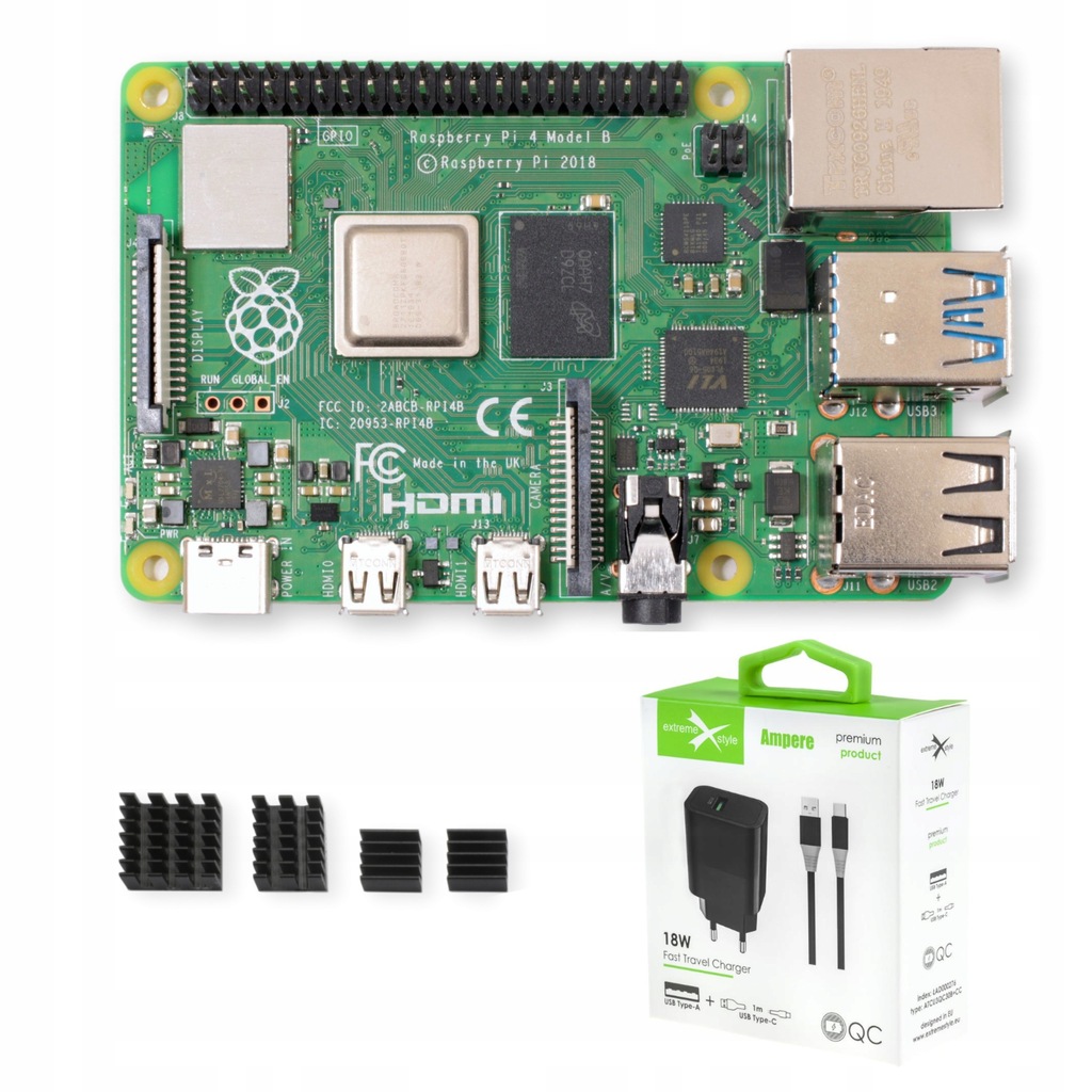 Raspberry Pi 4 Model B - 8GB RAM z zasilaczem + radiatory