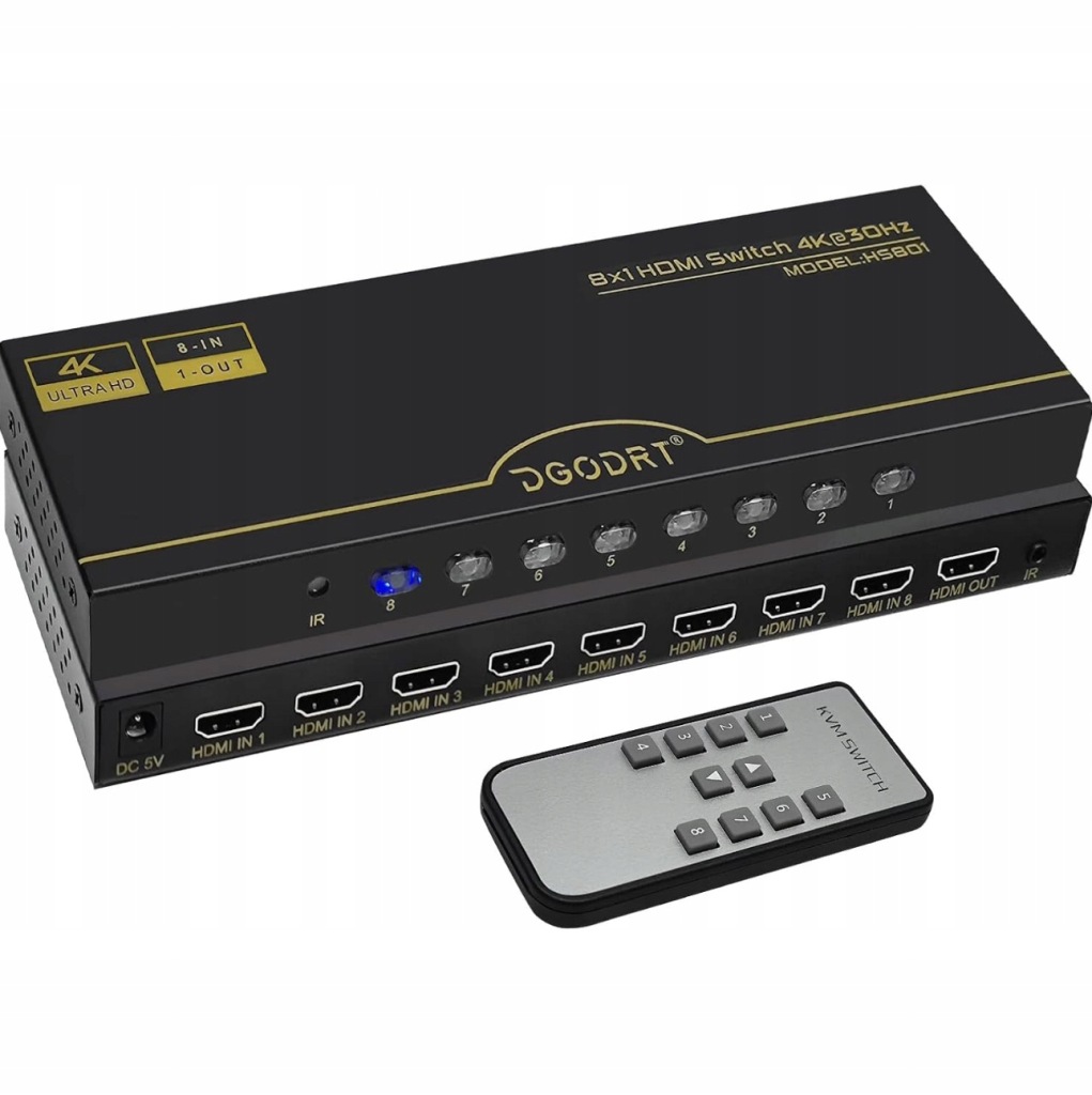 Przełącznik HDMI 4K 30 Hz, przełącznik HDMI 8 w 1, 8 portów