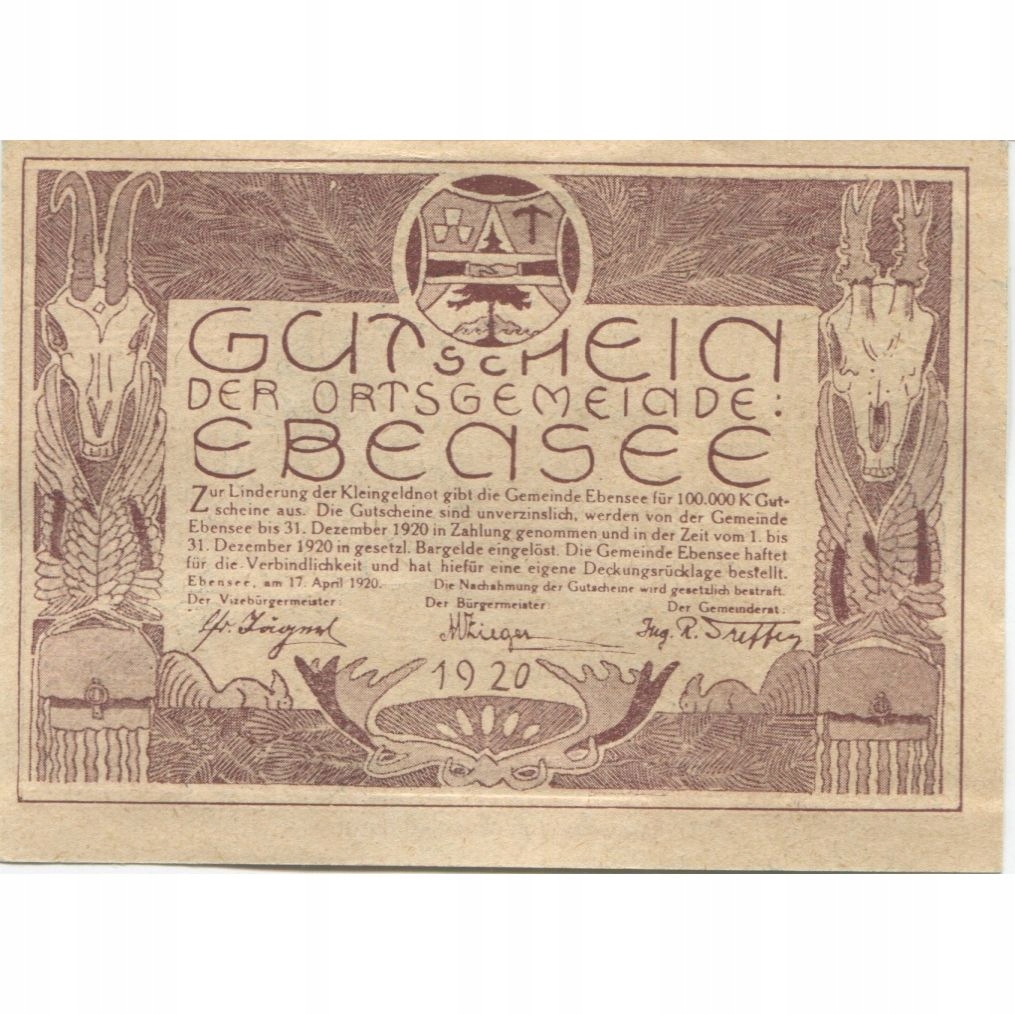 Banknot, Austria, Ebensee, 20 Heller, mer 1920-12-