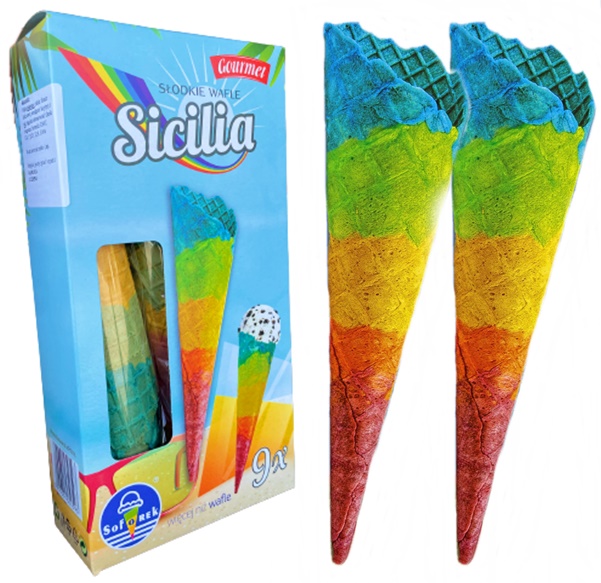 Wafle do lodów SICILIA tęczowe kolor Soforek 9szt