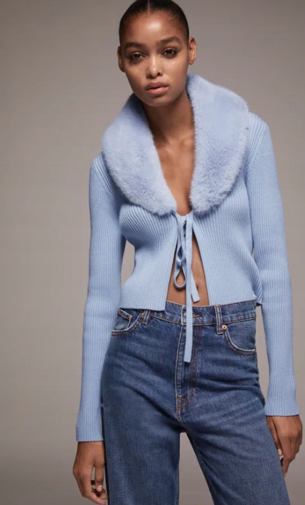 ZARA SWETER DAMSKI NIEBIESKI Z FUTERKIEM XL HAA