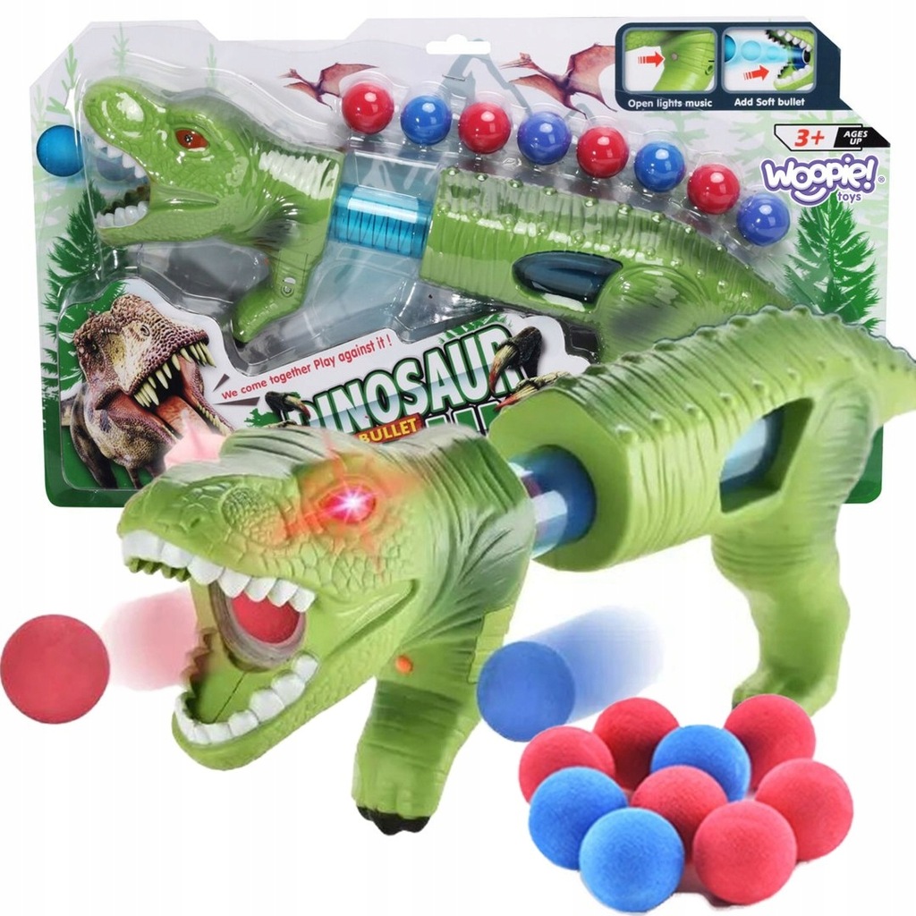 WOOPIE Pistolet na Piłki Kulki Piankowe Wyrzutnia Automatyczna Dinozaur 9 e