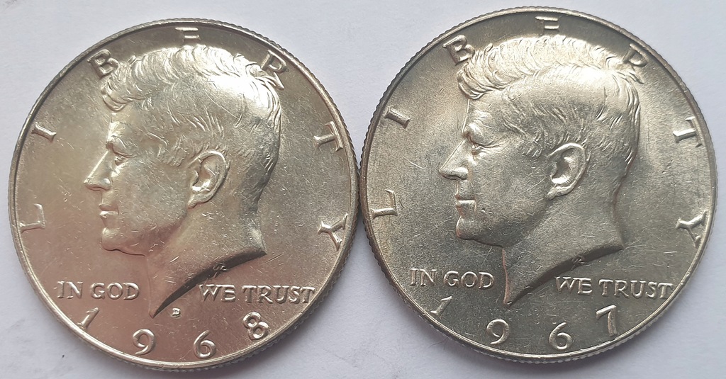 DWIE MONETY 1/2 DOLARA - KENNEDY 1967 i 1968 (2)