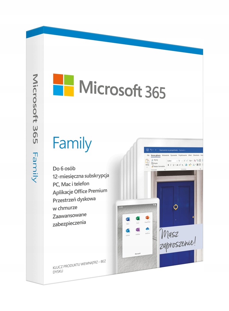 NOWY MICROSOFT OFFICE 365 Family dla 6 osób BOX PL