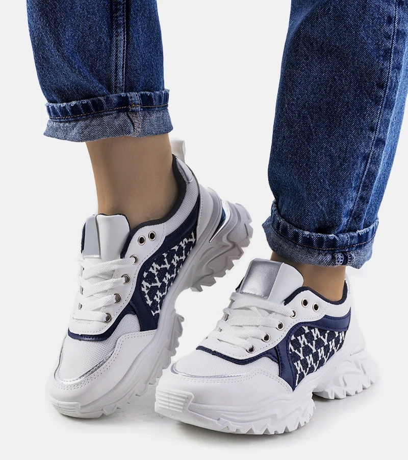 Biało granatowe sneakersy damskie buty AD-567 40
