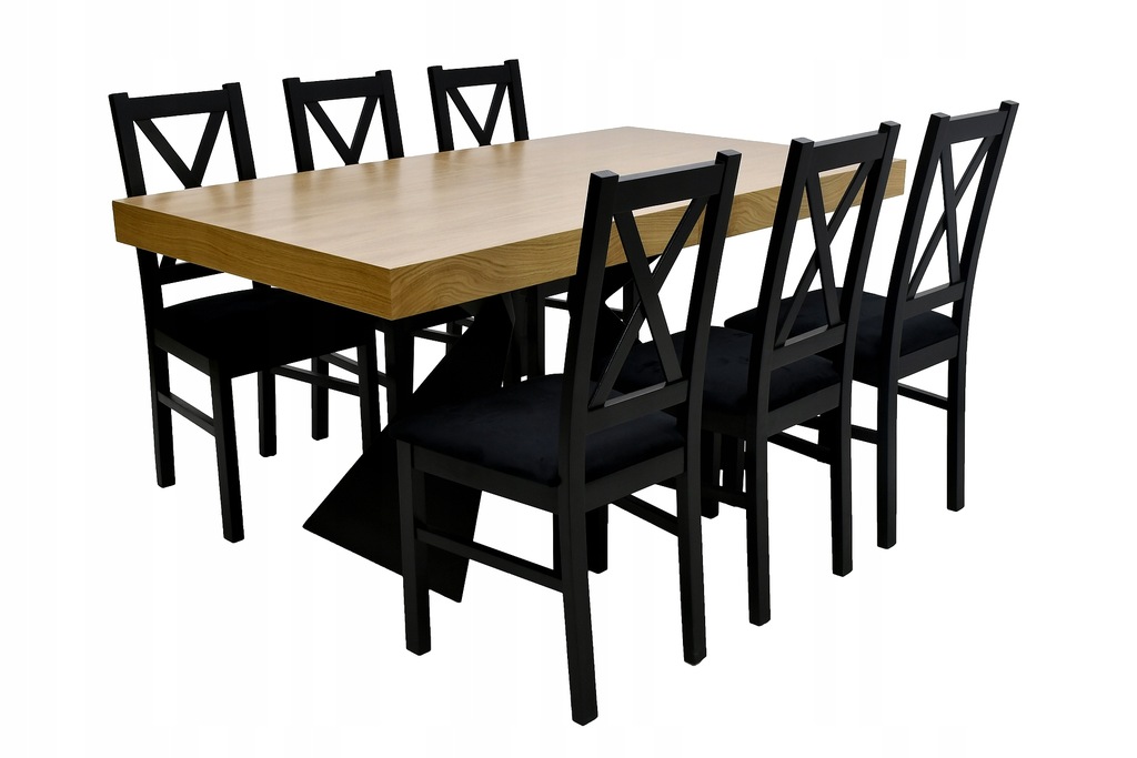 Stół z efektem wow plus 6 krzeseł krzyżak