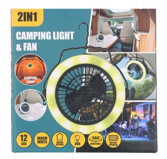 WENTYLATOR LAMPA LED 3 xAA czarny klips camping średnica ZWY