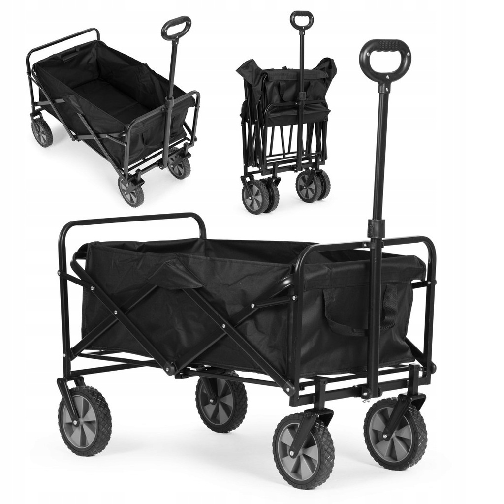 WÓZEK TRANSPORTOWY SKŁADANY DUŻY WÓZEK OGRODOWY PLAŻOWY CZARNY 47X105 CM MU