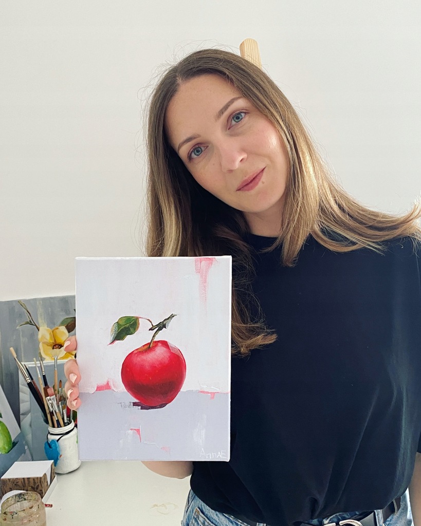 "Jabłko" obraz akrylowy na płótnie ręcznie malowany nowoczesny owoce