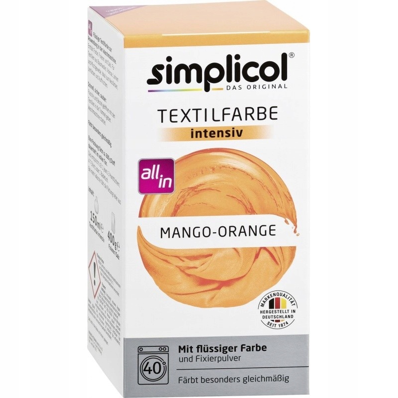 Simplicol, Trwała farba do tkanin, mango - pomarań