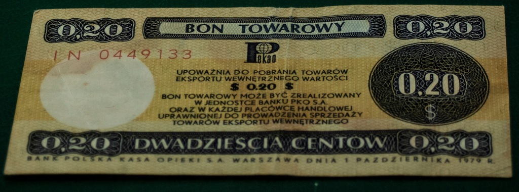 Bon towarowy 0,20 $ 1979