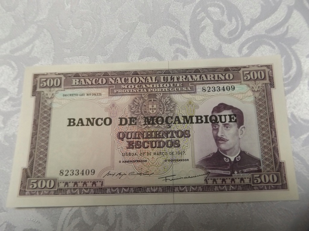 MOZAMBIK 1967 r. BANKNOT 500 ESCUDOS STAN UNC-