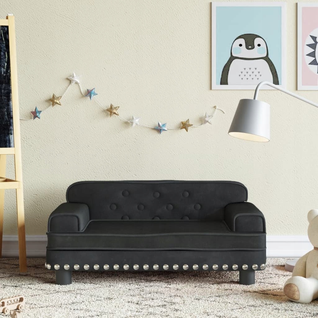 VidaXL Sofa dla dzieci, czarna, 70x45x30 cm, aksam