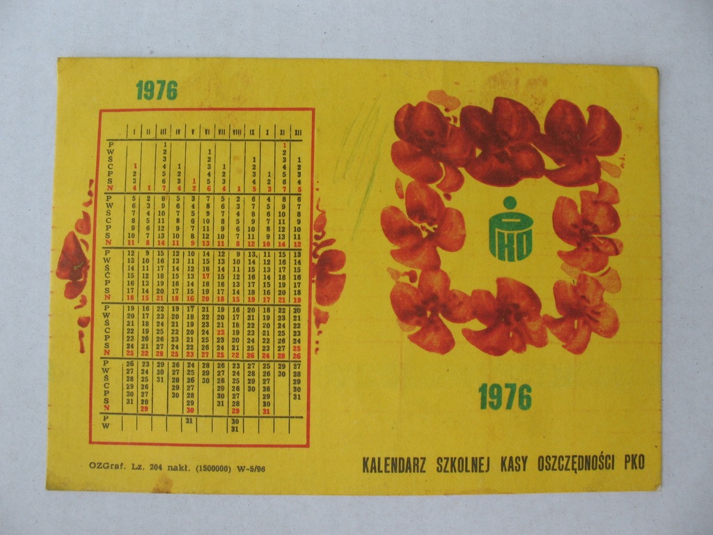 KALENDARZYK SZKOLNEJ KASY OSZCZĘDNOŚCI SKO PKO PLAN LEKCJI 1976