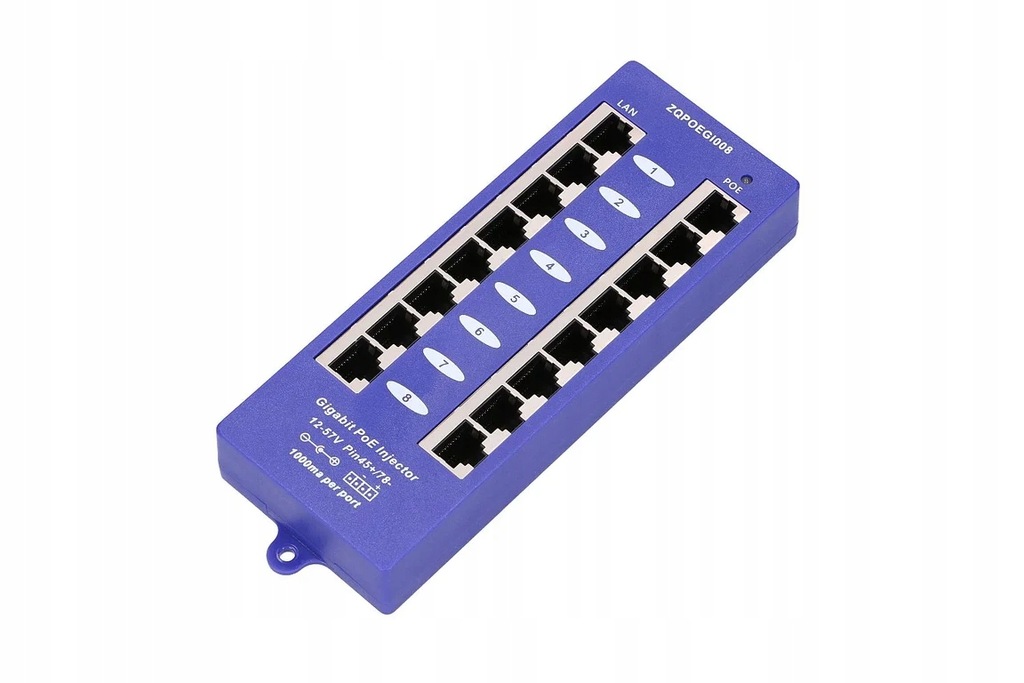 Extralink POE INJECTOR 8 PORT GIGABIT MODE B - 1 Gbps - 8-Port Fast Etherne