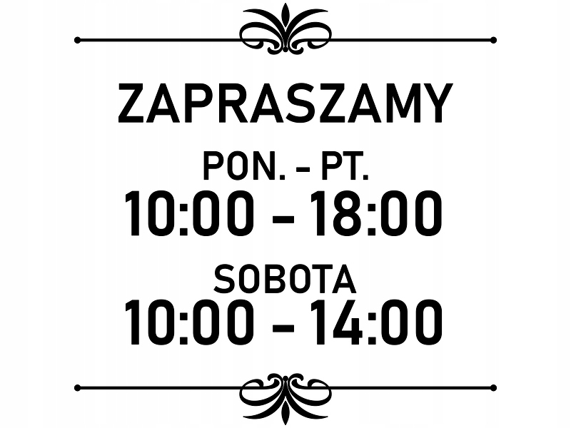 NAKLEJKA godziny otwarcia ZAPRASZAMY drzwi 30cm 7838826547
