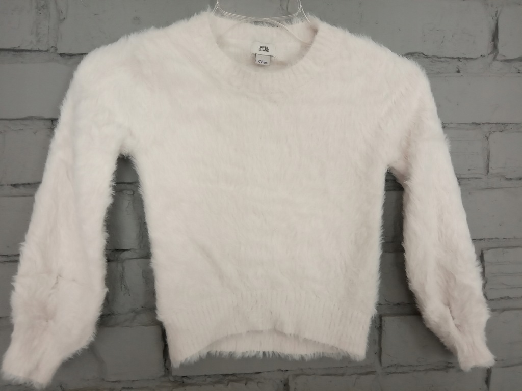 U_RIVER ISLAND biały włochaty sweterek 7-8Y 128 cm