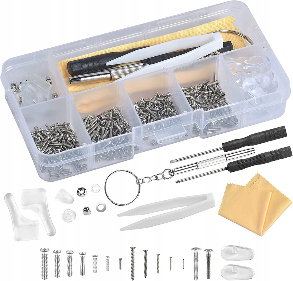 Zestaw do naprawy okularów noski silikonowe małe śrubki ściereczka okulary