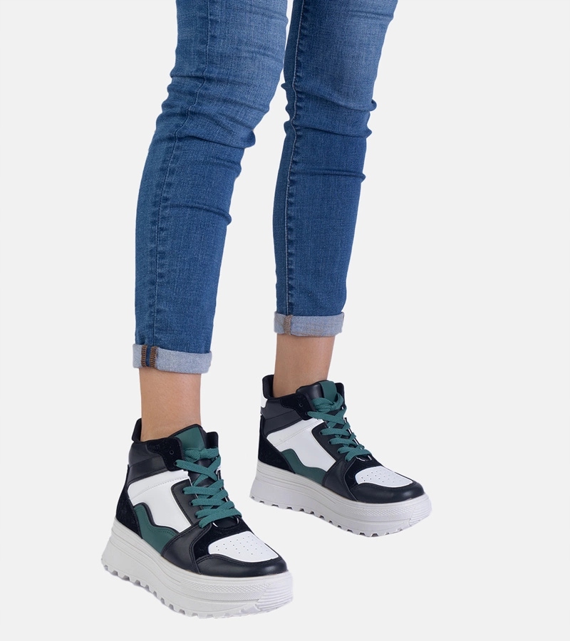 Czarno-białe sneakersy sportowe damskie na platformie Sunline rozmiar 36