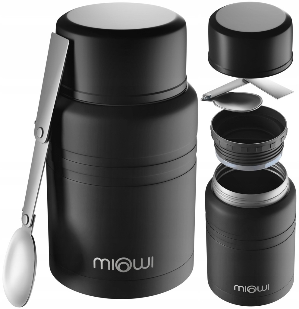 MIOWI TERMOS OBIADOWY NA ZUPĘ ŻYWNOŚĆ POJEMNIK TERMICZNY 500 ML Z ŁYŻKĄ