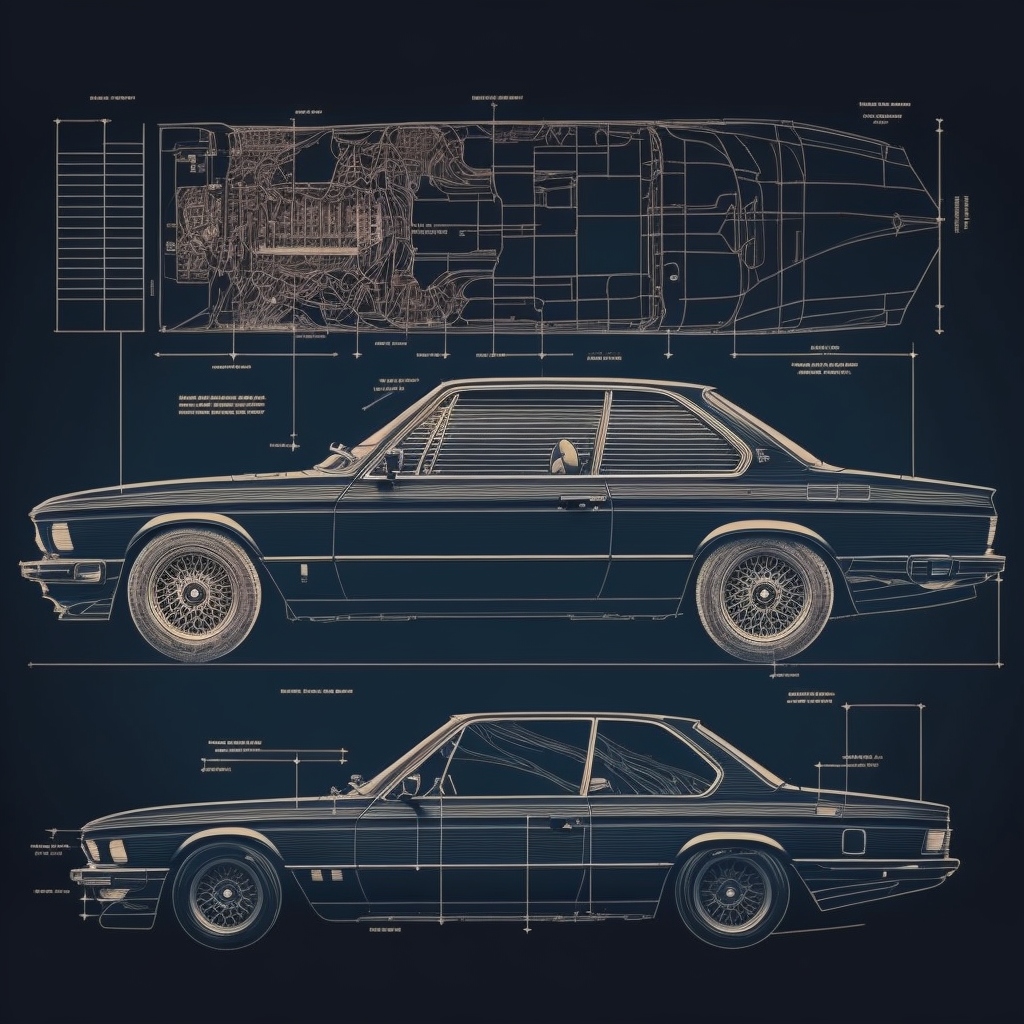 Plan schemat samochód BMW zabytek plakat 40x40cm