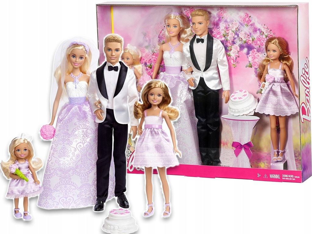 ŚLUB MŁODA PARA BARBIE + KEN 4 LALKI Wesele DJR88