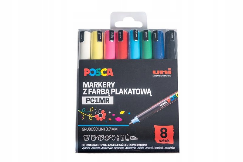 Markery z farbą plakatową Posca 8 sztuk 0,7mm 1MR