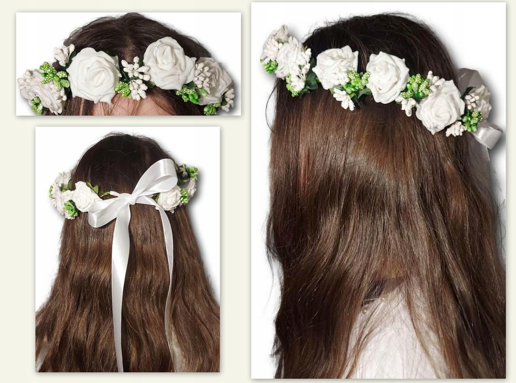 Wianek komunijny na komunię różyczki białe duże