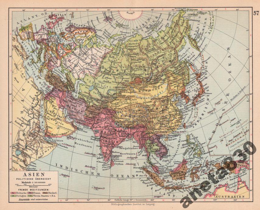 AZJA. Stara mapa 1928 rok ORYGINAŁ