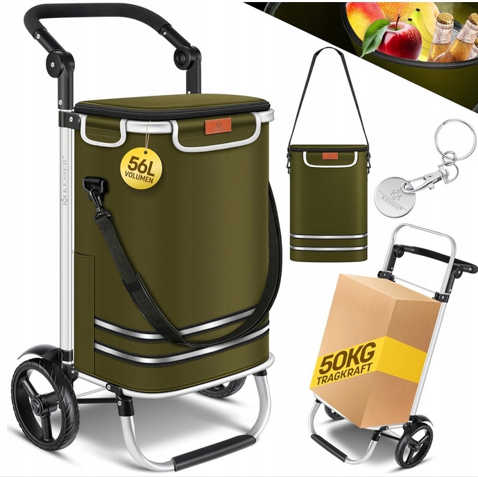 WÓZEK ZAKUPOWY TRANSPORTOWY TORBA NA KÓŁKACH 56L 50KG KESSER #565