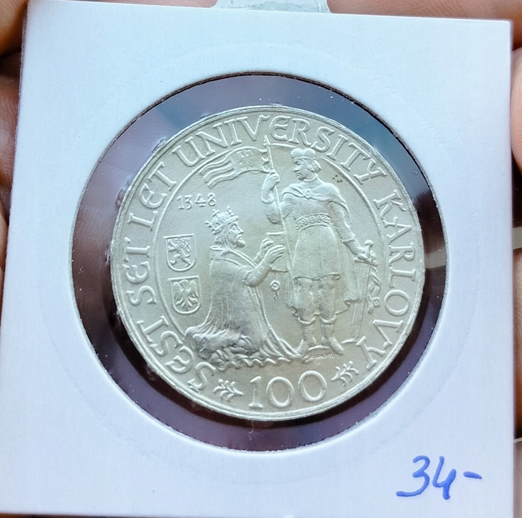 Czechosłowacja 100 koron 1948 srebro piękna